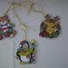 Set of 3 Hand Crafted Cross Stitch Cat, Penguin and Reindeer Christmas Ornaments