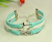 Infinity Bracelet  anchor Bracelet  Antique silver  Wax Cords and Imitation Leather Bracelet  Best Chosen Gift