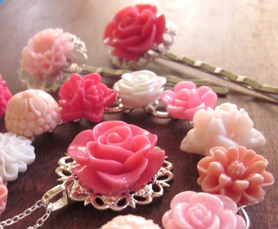 Items Similar To Pink DIY Flower Cabochon Jewelry Making Kit See You 