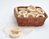 Natural unfinished wooden rings 34 mm, set of 10 , eco friendly natural beige