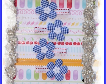 Party Favors, Birthday Party Favors, Dark Blue/ White Gingham Hair Clip, Daisy Hair Clip, Baby Hair Clip, Toddler Hair Clip