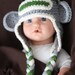 Crochet Sock Monkey Hat / Baby Hat with Earflaps / Green, Grey and White (Ready to Ship)