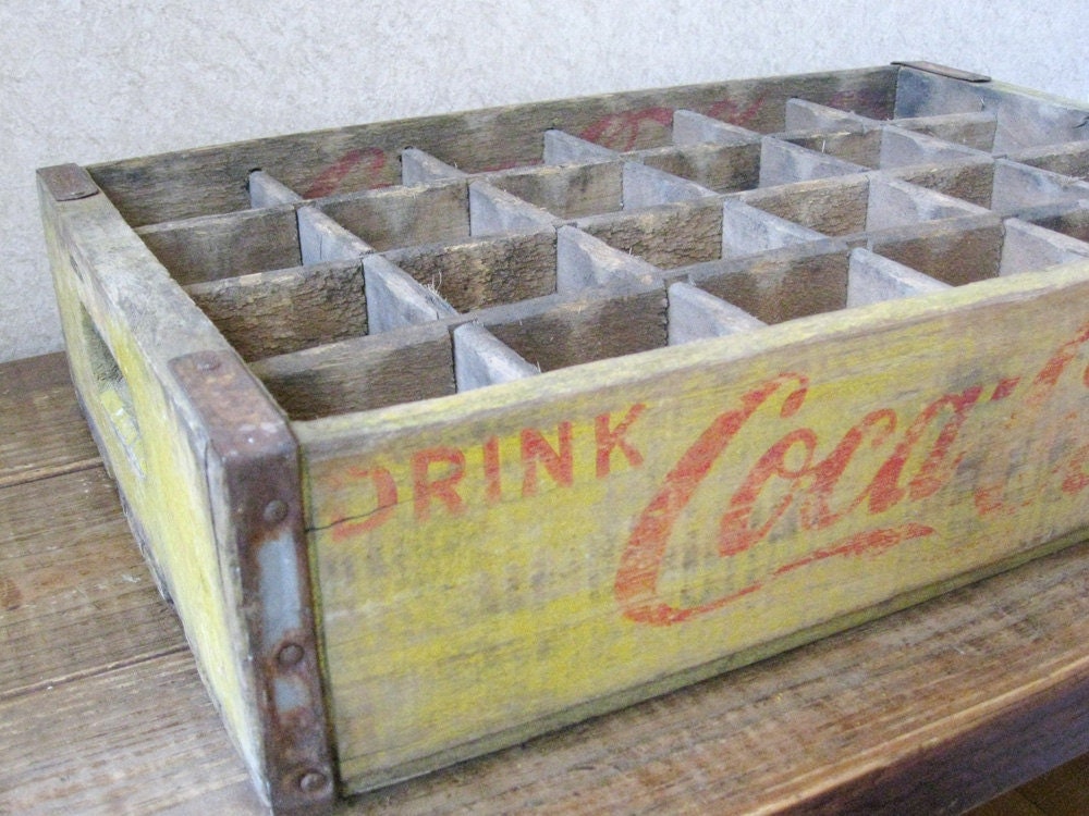 Vintage Coca Cola crate Yellow wooden Coke crate