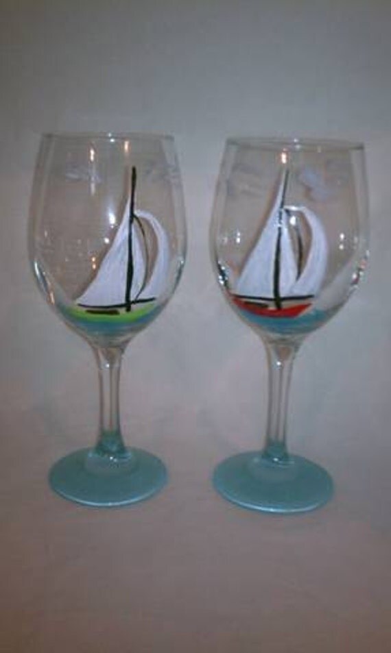 Hand Painted 20 Ounce Sailboat Wine Glass