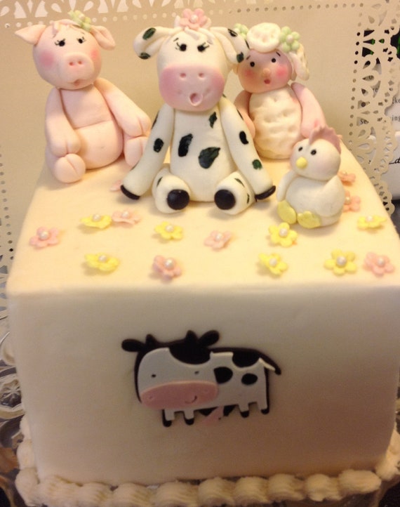 FONDANT EDIBLE FARM animal cake topper Baby Shower First