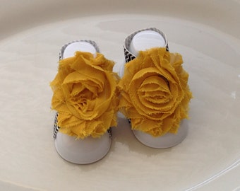 Mustard Color Shabby Chic Chiffon Baby Barefoot Sandals. Newborn Baby Girl Barefoot Sandals, Baby Girl Barefoot sandals