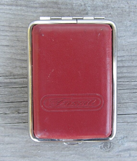 Vintage Red genuine leather Fossil pill box