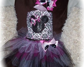 Custom made to order Boutique Pageant 3pc Minnie Mouse infant tutu set with matching hairbow. size 3 6 12 24 month
