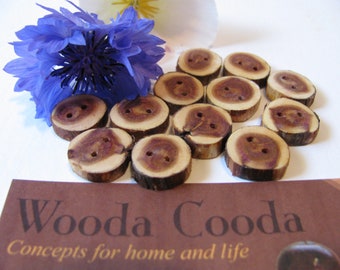 Twelve wood buttons homemade made from Juniper wood 1/2" diameter.