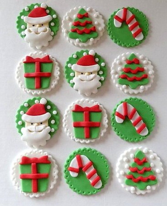 Items similar to 12 Fondant Edible Cupcake/Cookie Toppers for Holiday