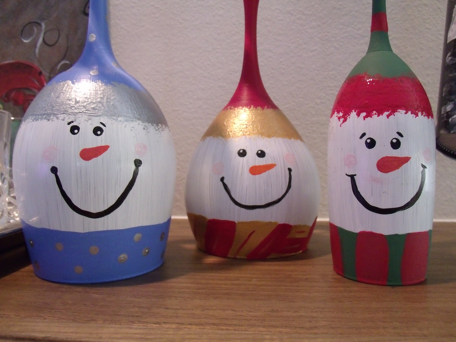 Snowman Wineglass Candle Holders