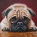 Pug Staring Contest - 9 x 7 Original Oil Painting on Canvas Panel with gloss varnish