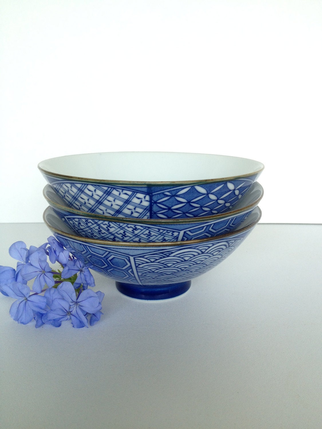 Blue Porcelain Vintage Japanese Rice Bowls by PupukeaGirlVintage