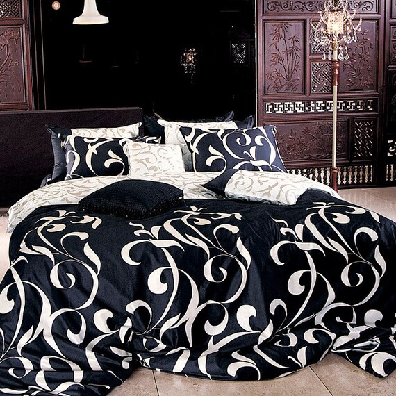 1100TC Luxurious Quality Sateen BlackWhite & Silver by BHDecor