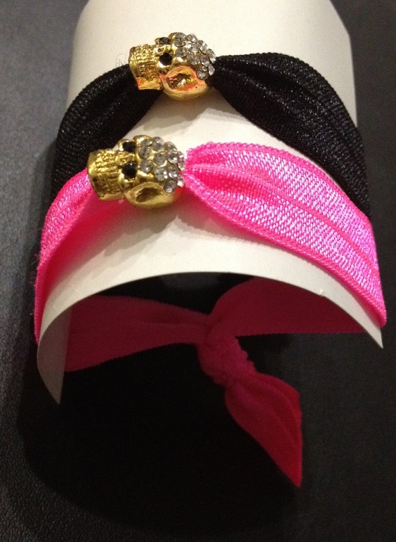 Items similar to Gold Rhinestone Skull Elastic Hair Ties (and Bracelets