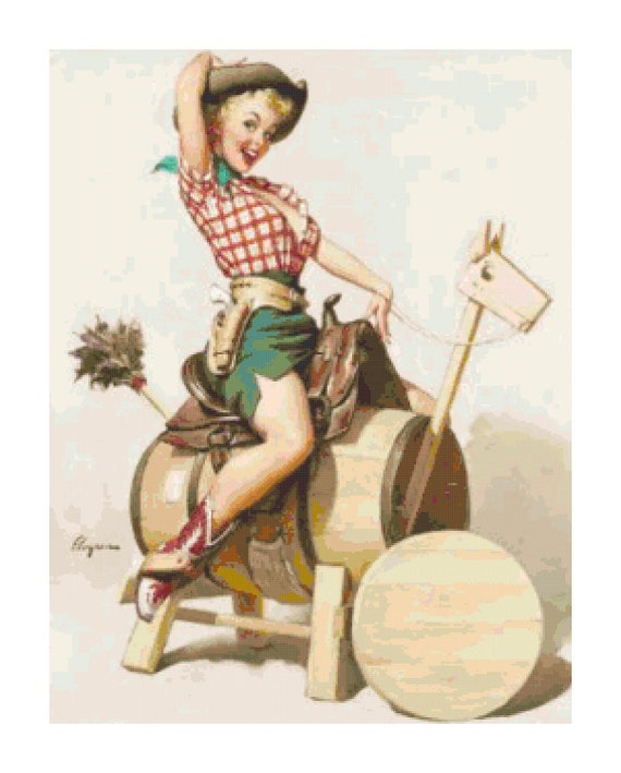Vintage Retro Cowgirl Pin Up Girl Riding Barrel Pdf