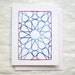 Embroidered Card, Moroccan Inspired Star Design, Blue and Red