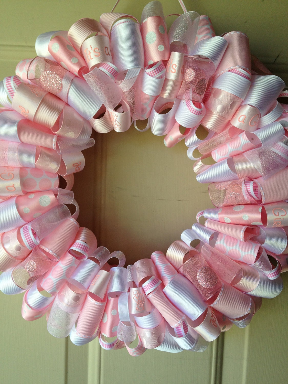 It's A Girl Baby Ribbon Wreath by KatieRibbonWreaths on Etsy