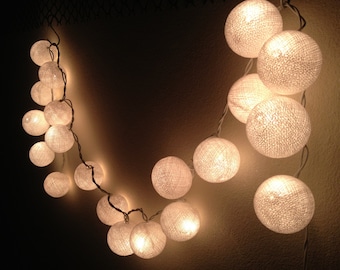 WHITE colors cotton ball holiday/Party String Lights 20 Lanterns