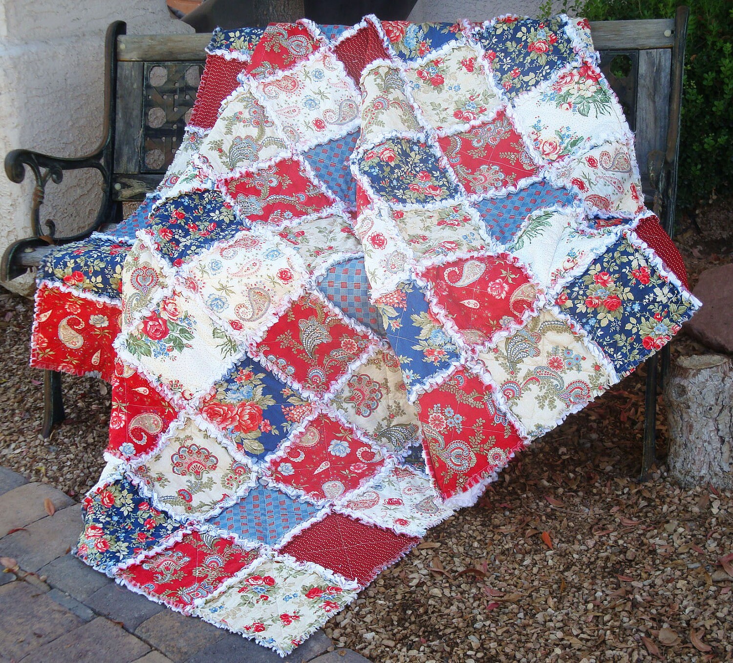 Rag Quilt Throw Americana Quilt Lap Quilt Patriotic