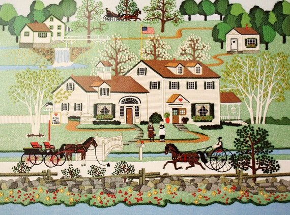 Charles Wysocki Fox Hill Farm Vintage Crewel Embroidery Kit