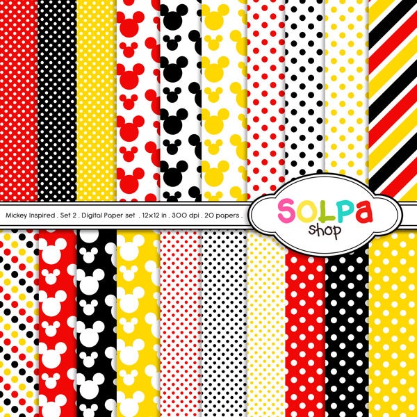 Mickey mouse inspired digital printable papers Scrapbook