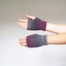 Women knit fingerless gloves "Vice versa" - ombre gray and purple - hand warmers, wrist warmers