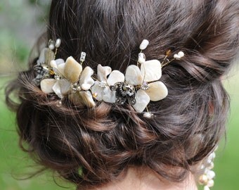 Vintage Wedding Hair Accessories, wedding flower hair piece, Flower Wedding Headband, Ivory Wedding Headpiece, bridal hair accessories