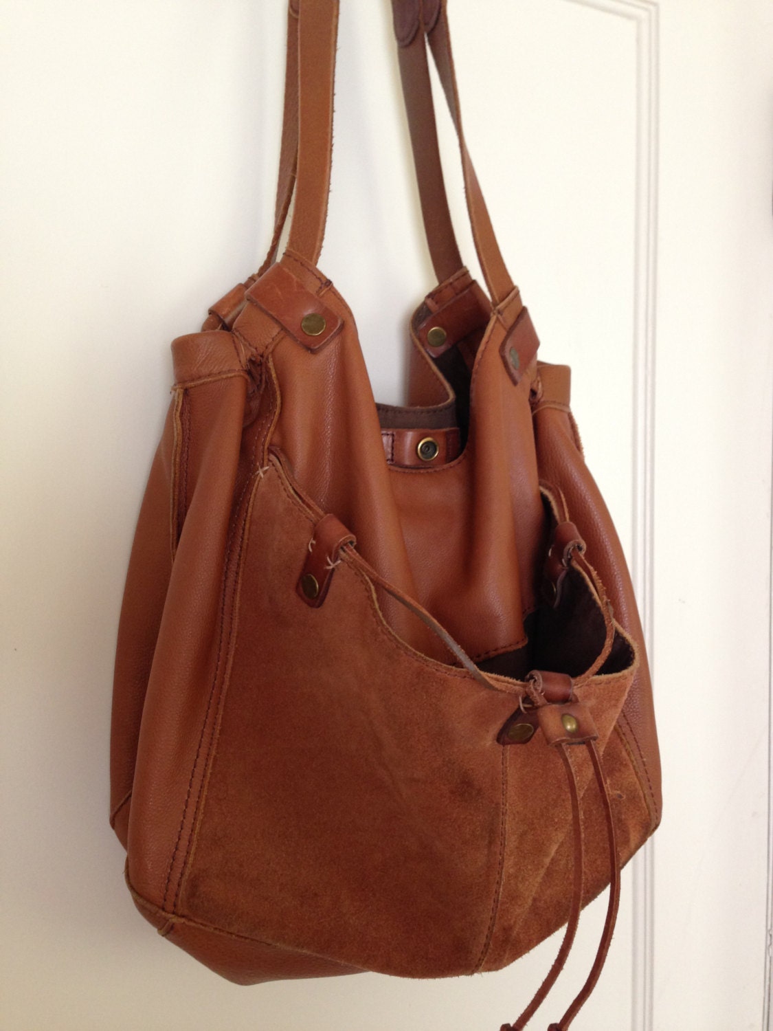 Lucky Brand Soft Caramel Brown Leather and Suede Large Slouchy