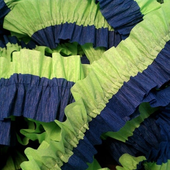 36 Feet NAVY and Light GREEN Ruffled Crepe Paper Streamers - Party Decoration - Craft and Party Supplies Il_570xn