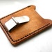 Mens light brown leather credit card wallet with money clip