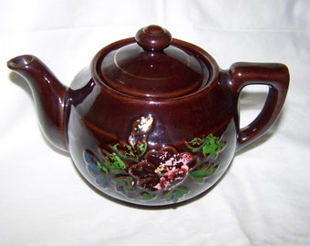 Brown Teapot Hadson Teapot Glossy Brown Teapot Vintage Brown Pottery Teapot