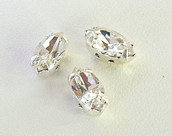 Clear Crystal, 10x5mm Swarovski Navette Sew On Rhinestones, Set of 3 - Clear, 4200/2, 4 hole Silver Settings, Navette Rhinestones