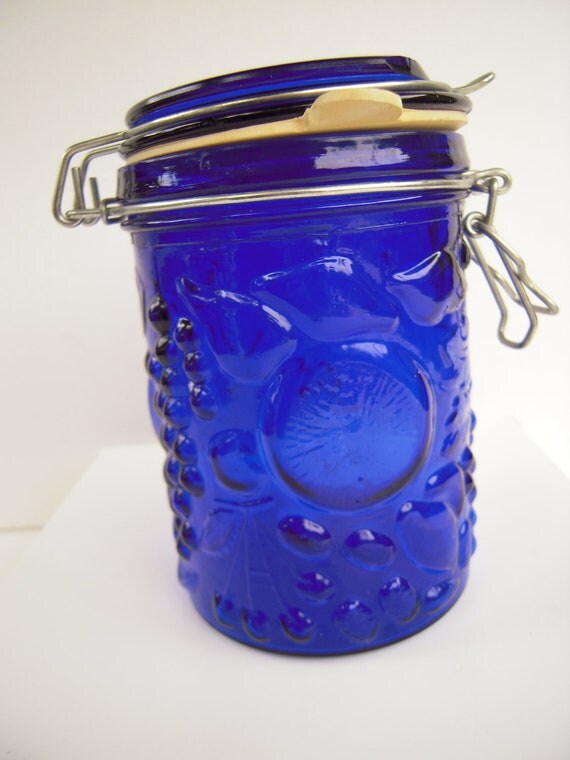 Blue Canning Jar Cobalt Blue Container Vintage Blue by BeckVintage