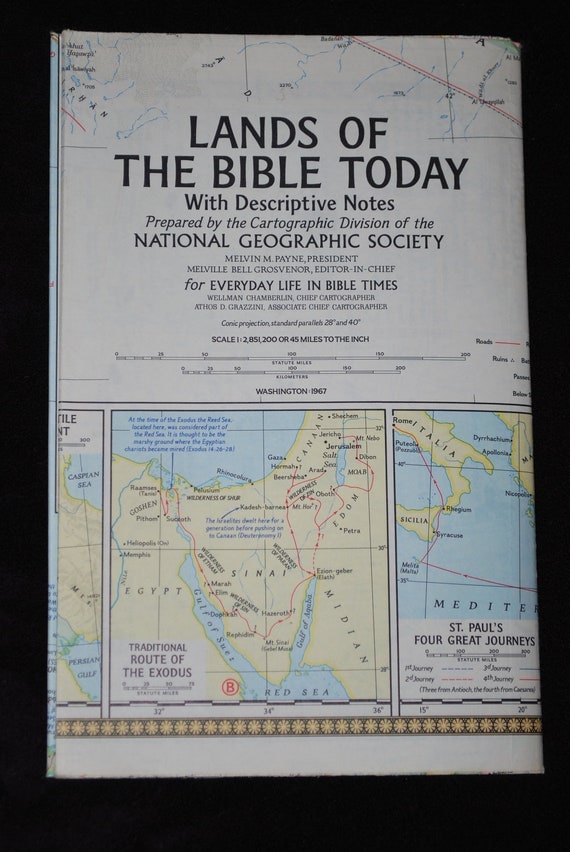 Vintage National Geographic Map: Lands of the Bible Today