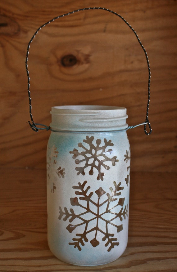 Items similar to Mason Jar Lantern, Snowflakes Christmas ...