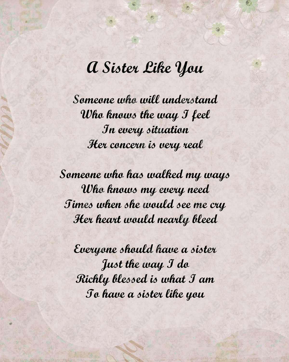 Sister Poem Love Poem Digital Instant Download On Sale