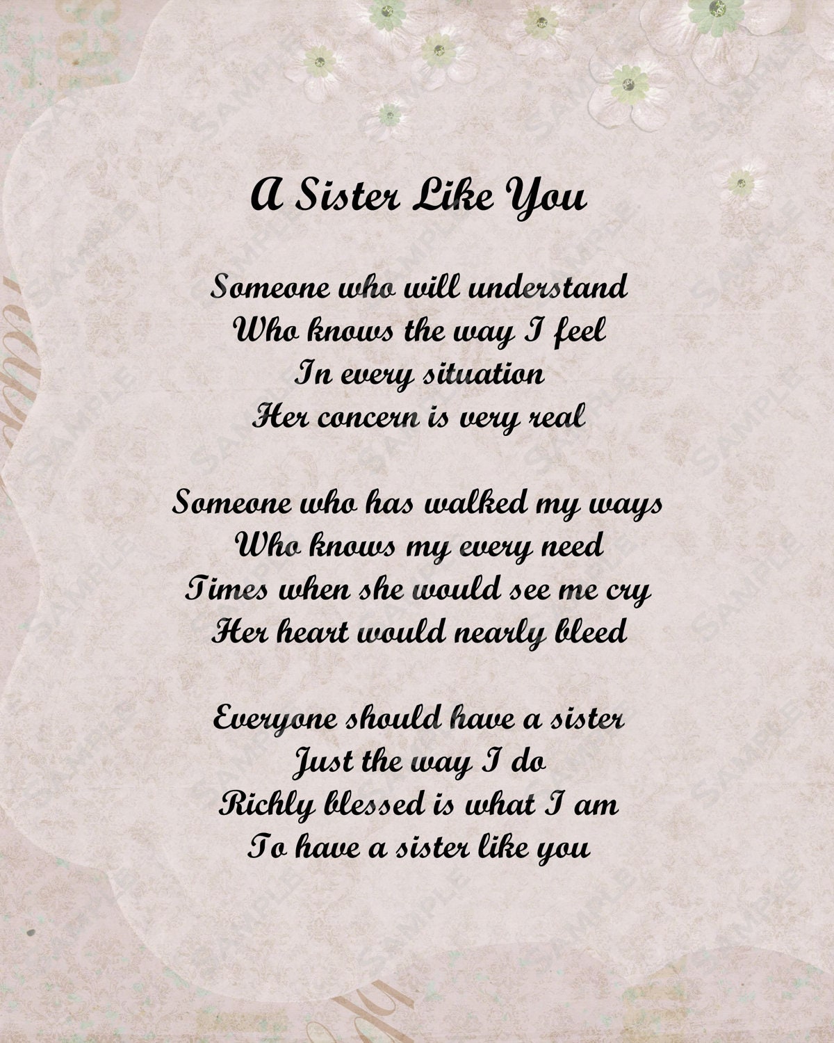 Sister Poem Love Poem Digital Instant Download On Sale