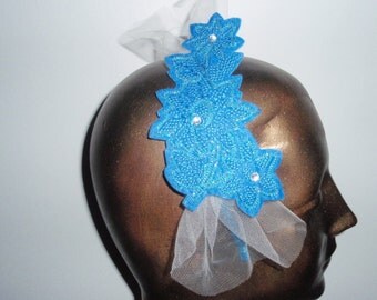 Fascinator Headband Blue with rhinestones