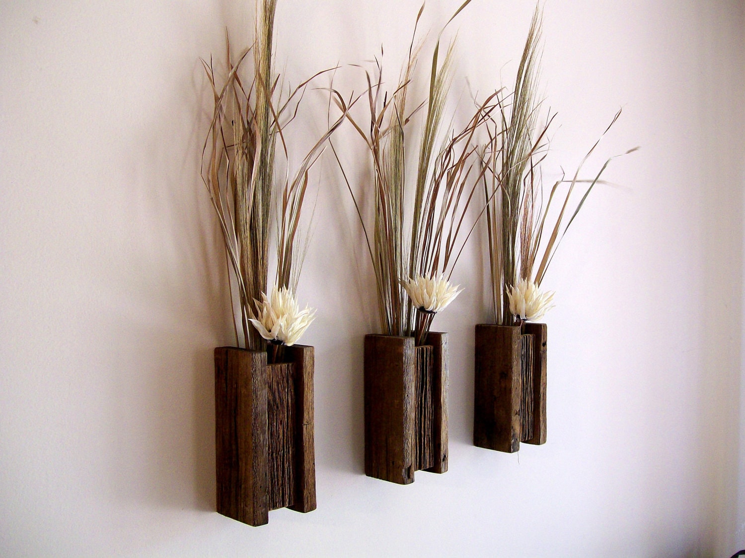 Set of 3 Rustic / Reclaimed / Barn Wood Wall Vase / Flower