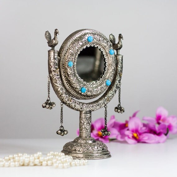 Makeup Mirror on Stand Vintage Indian Vanity Mirror on Stand