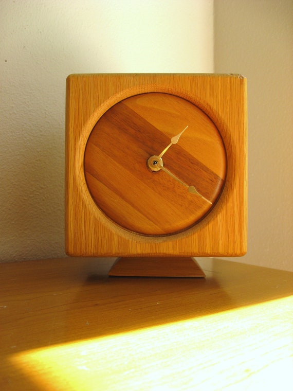 Vintage Wood Block Clock Butcher Block Clock Cube Shaped