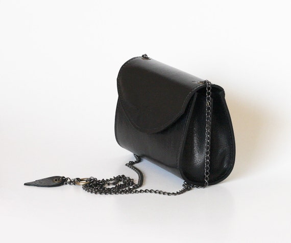 Black leather bag small purse black leather handbag Dalfia