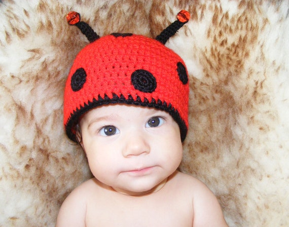 Crochet baby ladybug hat 3 6 month beanie newborn photo