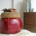 Leather bound straw stuffed Hassock / ottoman