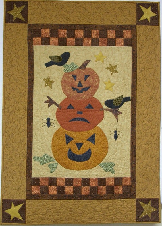 Halloween Art Quilt Fall Quilted Wall Hanging Stacked