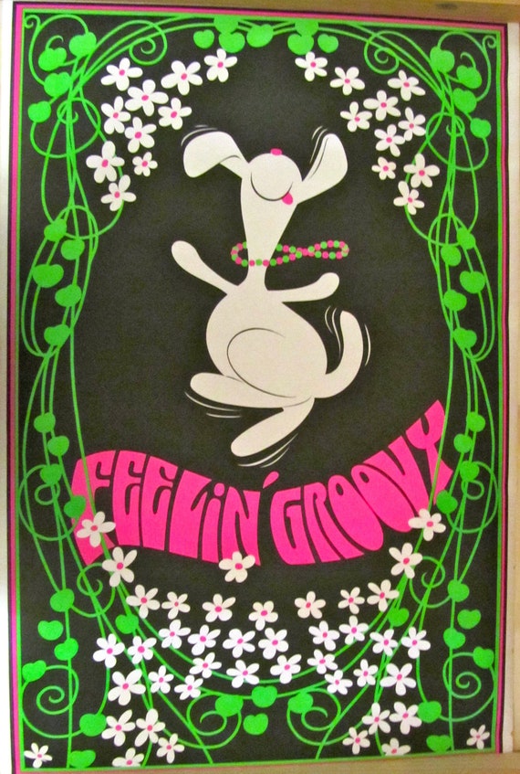 Feeling Groovy Snoopy Poster 1969 Vintage Collectible