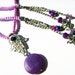 Large lilac faset cut agate with crochet violet cord lariat necklace