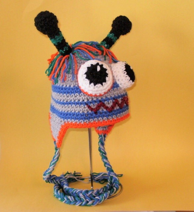 Crochet Pattern PDF Robot-Monster Hat. Beanie and Earflap.