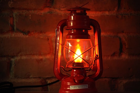 Hurricane Lantern RED with AMBER orange LED light converted